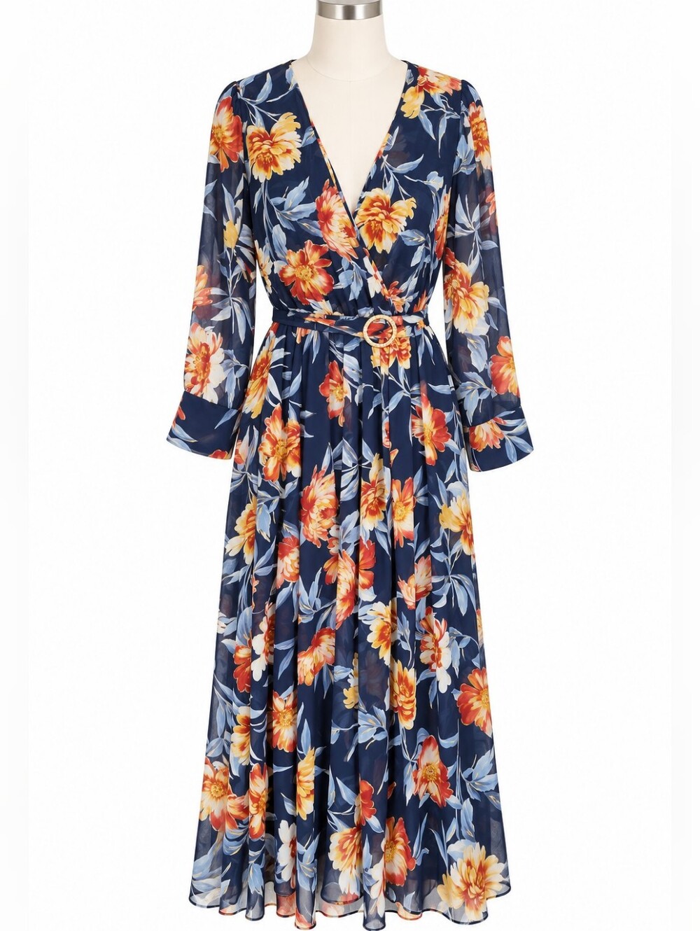 Alexa B Nites Fall Floral Maxi Dress 16W Womens Faux Wrap Long Sleeve Wedding